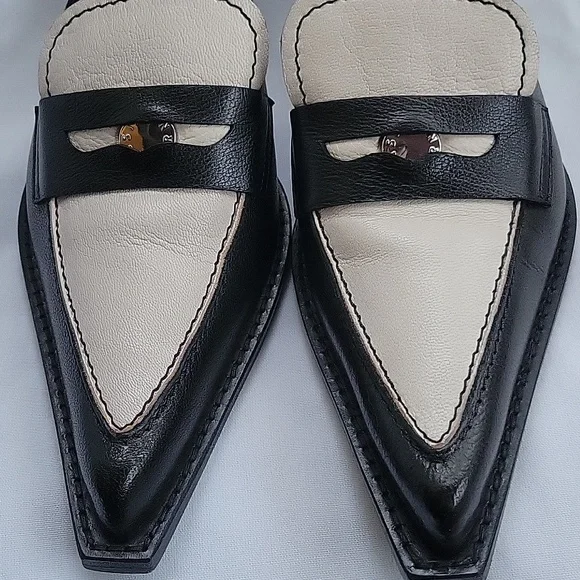 Simon Miller Black and Cream Pointed Penny Leather Mules - Picture 4 of 7